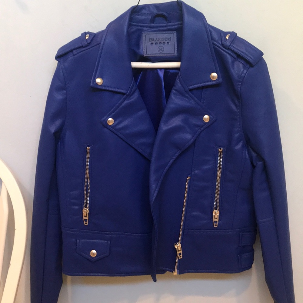 Blank NYC Blue Leather Moto Jacket